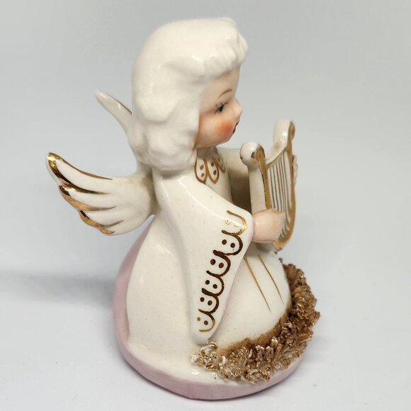Vintage Angel with Harp figurine with spaghetti around skirt. - Picture 4 of 5